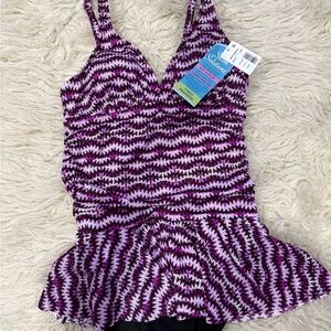 Swim Solutions Purple and White One Piece Swimsuit